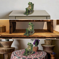 Frog in Rocking Chair Statue Cozy Frog Garden Statue with Lights Glowing