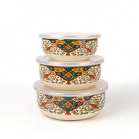 3 Pieces Enamelware Nesting Bowls Nested Storage Bowls with Lids Reusable