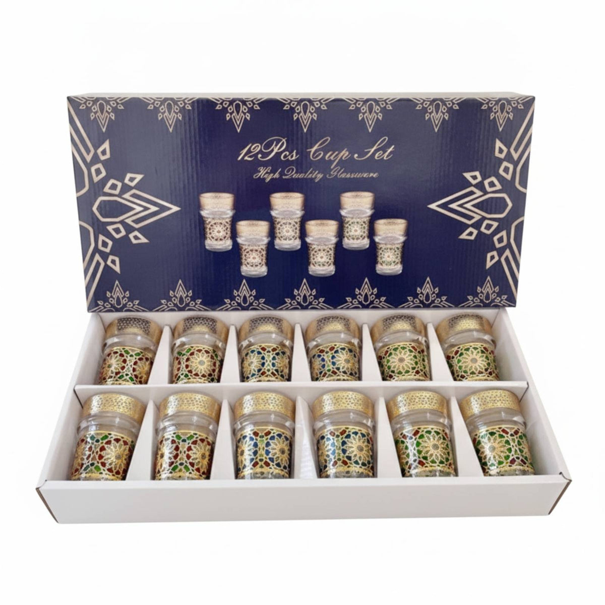 12 Pieces Tea Cup Set Clear Cups with Gold Rim Transparent for Restaurants
