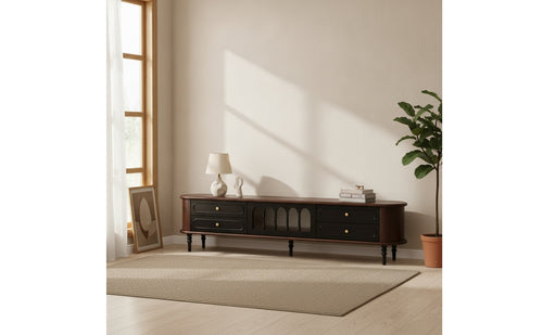 Retro TV Cabinet with Drawers Solid Wood TV Stand with Drawers Sleek-Profile Lowboard Mid-Century for Lounge
