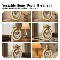 Angel Relief Resin Frame Oval Picture Display Frame Vintage Ornate Tabletop Frame Bronze Gold Finish Baroque Accent Suitable for Classic Interiors Shelf Office Decor