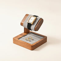 Watch Stand Valet Tray Padded Watch Display with Space-Saving Tray for Dresser, Counter