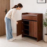 Shoe Box, Shoe Cabinet, Wooden Getabox, With Legs, Black Walnut, Entryway Storage, No Assembly Required, Minimalist