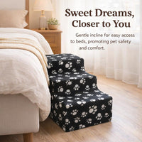 Pet Small Dogs, Dog Steps with Washable Cover, Dog Ramp Gentle Slope, Pet Stairs #variant:Black with White Paw Prints