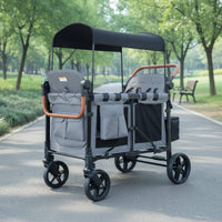Four-Seat Pram Wagon Black Canopy 4 Seat Pram Wagon Storage Pockets Kids Transport