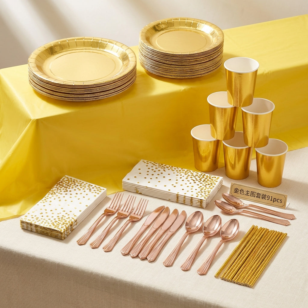 Birthday Party Plate Set Food Grade Material Solid Color Paper Plate Set Water Resistant & Oil Resistant Solid Theme Celebration Supplies for Families,Easter Party
