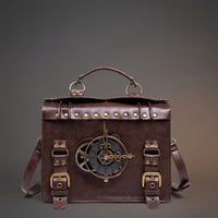 Satchel Bag with Top Handle Retro-Industrial Top Handle Handbag Structured Handbag with Shoulder Strap for Festivals, Cosplay, Streetwear