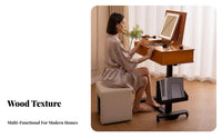 Wheeled fold-up Makeup Chest Movable with casters Vanity Table Vintage design versatileUse for Women, Students
