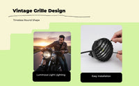 4.5 Inch Motorcycle Headlight for Enhanced Night Visibility, Chrome Bezel Round Headlight Assembly, Universal Front with Metal Mesh Grille
