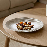 Striped Plate with Fluted Stripes Round Fruit Plate Shallow Dish Silver for Dining Table