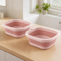 Folding Bucket Tub 2-Piece Set Rose Soft Type Hand Wash Laundry Soaking Wash Compact Storage