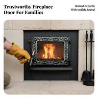 Cast Iron Fireplace Door, Glass Panel, Black Handle, Grill