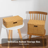 With Lid Faux Rattan Storage Box Long-Lasting Plastic Wicker Bin Washable for Families, Homeowners, Bedroom, Cabinet, Living Room