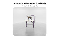 Non-Slip Surface Pet Grooming Table Stainless Steel Legs Adjustable Grooming Table with Arm Heavy-Duty Construction Pet Trimming Stand Wobble-Stable Stability for Professional Groomers, Home Use