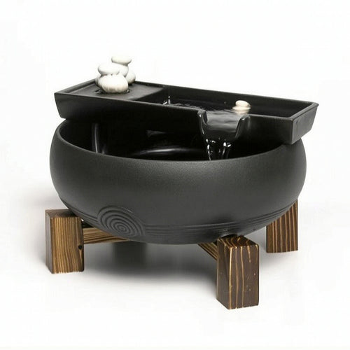 Ceramic Fountain with Wooden Stand Quiet for Tea Table