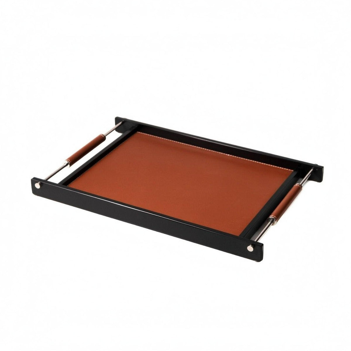 Rectangular Tray Coffee-Colored Leather Tray Black Frame