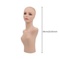 Mannequin Head and Shoulders Form Cream-Colored Hairpiece Display Stand Rounded Shape