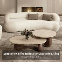 2 Pieces Nesting Coffee Tables Wabi-Sabi Aesthetic Round Nesting Tables Space-Saving Non-Slip Feet for Families, Lounge Area