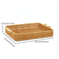 Woven Tray Basket with Handles Rustic Rectangular Serving Tray Long-Lasting