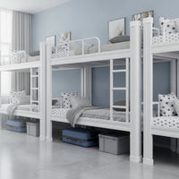 Metal Bunk Bed White Bunk Bed with Ladder Space-Saving Furniture for Students, Roommates, Dormitory, Shared Bedroom Room