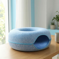 Semi-Enclosed Donut Cat Cave Easy to Clean Felt Cat Bed Cozy Hideaway Washable for Apartment