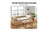 sturdy Wood Frame Pull-extendable Wooden Daybed Multi-Functional Pull-extendable Loveseat Sleeper Foldable Design transformable Couch Space-Saving for Apartment Dwellers, Students, Homeowners, Living Room, Small areas, Home Office