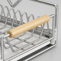 Carbon Steel Pull Out Dish Rack and Bowl Rack, Rectangular Double Layer Bowl and Plate Rack, Modern Minimalist Kitchen Drawer Organizer Shelf