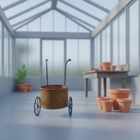 Iron Planter Cart Rustic Metal Planter with Wheels Weathered   with Wheels for Gardeners