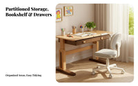 Children's Writing Table Ergonomic Children's Writing Desk Hand Crank Lift Study Table Writing Table Solid Beech Wood Construction Adjustable Height Spacious Drawer Suitable for Home Study Area Bedroom Reading