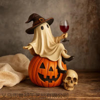 Halloween Resin Ghost Statue Holding Wine Glass