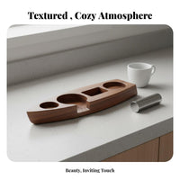 Solid Wood Boat-Shaped Tamping Stand Space-Saving Espresso Tamping Station Polished Finish for Cafe