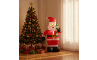 Santa with Candy Cane Upright Inflatable Santa with Candy Cane Yard Decoration Standing Holiday Decor Easy Setup