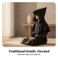 Layered Priest Costume with Cross Loose-Fitting Monk Robe with Belt Lightweight Cosplay Robe for Children, Boys, Halloween, School Plays