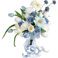 Vintage Gray-Blue Rose and Tulip Wedding Bouquet for Bride Photo Shoot