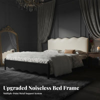 Curved Headboard Bed Vintage design Bedroom Furniture French Inspired Bedstead for duos, Homeowners, Guest Room, Apartment