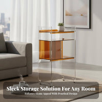 Movable with casters C-Shaped Rolling Table Minimalist aesthetic eveningstand Transparent Design Bedside Cabinet adaptable for Apartment Dwellers, Homeowners, Home Workers, Living Room, Bedroom, Small Spaces, Balcony