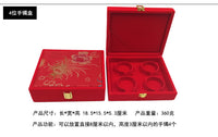 Red Velvet Wooden Bangle Storage Box with Dragon and Phoenix Design, 4-Slot