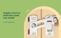 No-Drill Stainless Steel Hasp Latch, Security Door Lock, Easy Installation, Privacy Protection, kid protection, Push/Sliding Door Lock