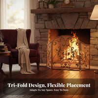 Ornate Scrollwork Design 3-Panel Fire Screen Freestanding 3-Panel Folding Screen Ember Guard Guard Fireplace Accessory Foldable for Homeowners, Interior Designers, Pet Owners, Living Room, Hearth, Indoors