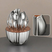 24 Pieces Cutlery Organizer with Wooden Top Modern Tabletop Utensil Organizer