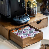 Wooden Coffee Capsule Storage Box with Two Drawers for Desktop and Coffee Machine Base