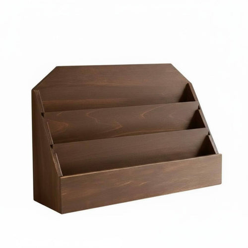 Tiered Letter Holder Solid Wood 3-Tier Wooden Desk Organizer Multi-Layer Design Wooden Postcard Display Rack for Countertop, Office, Study Room