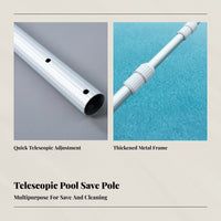 Telescopic Pool Pole, Sturdy, Lifesaving Hook, Cleaning Mesh Attachment