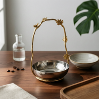 Bowl with Metal Frame Stainless Steel Decorative Tray with Handle Polished