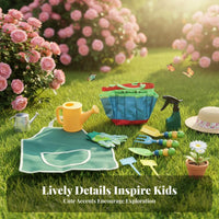 10 Pieces Kids Gardening Tool Set Child-Sized Kids' Gardening Tools Metal Heads Mini and Rake Set for Girls, Young Children, Outdoor, Sandbox