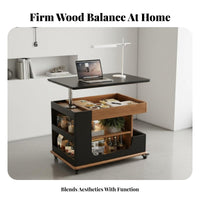 Adjustable Height elevatingTop Trolley Table Rolling Design Mobile Storage Trolley With casters Household Furniture Multi-Functional for Apartment Dwellers, Remote Workers, Living Room, Bedroom, Small Spaces, Home Office