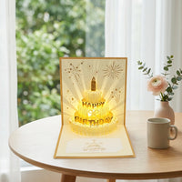 3D Pop-Up Birthday Cake Greeting Card with Gold Foil and Envelope