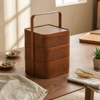 Three-Tier Carrying basket Stackable Bamboo Storage box with Lid Vintage Storage Basket with Lid for Gift Recipients, Tea Service