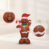 Festive Inflatable Gingerbread Man with Candy Cane Cheerful Gingerbread Man with Candy Cane Outdoor Christmas Inflatable for Garden, Porch