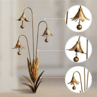 Metal Flower Stake with Bells Sculptural Decor Weather-Resistant for Patio